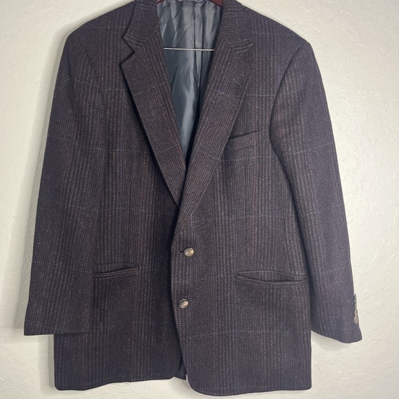 Austin Reed Jackets & Blazers - Vintage Austin Reed Men's Wool Blazer, Navy/Purple/Maroon Plaid, Size In Descrip